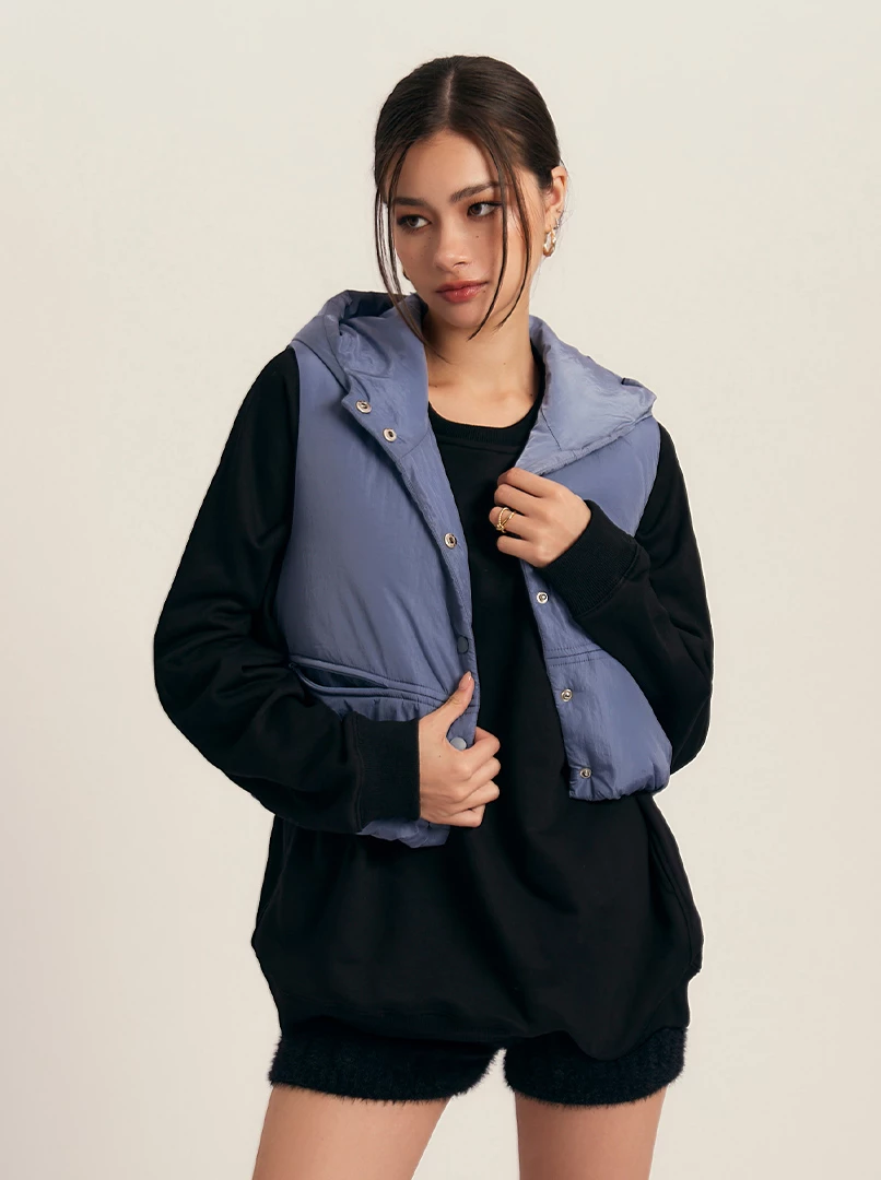 連帽無袖尼龍短外套'