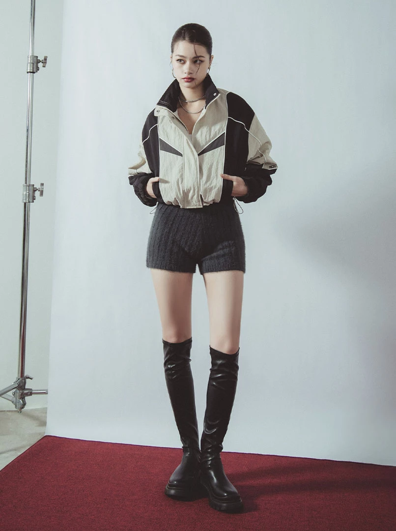 時髦撞色風衣外套