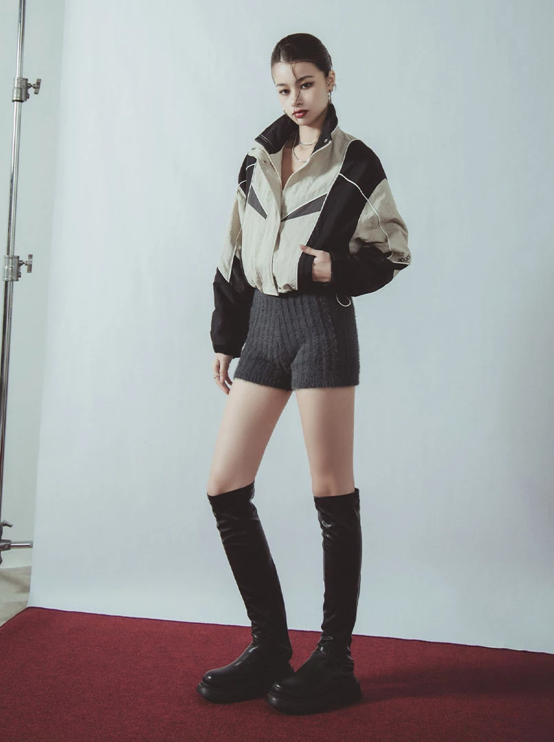 時髦撞色風衣外套