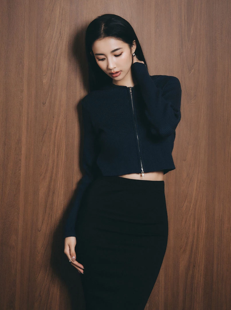 雙頭拉鍊短版連帽長袖上衣