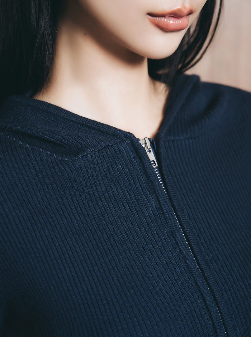 雙頭拉鍊短版連帽長袖上衣