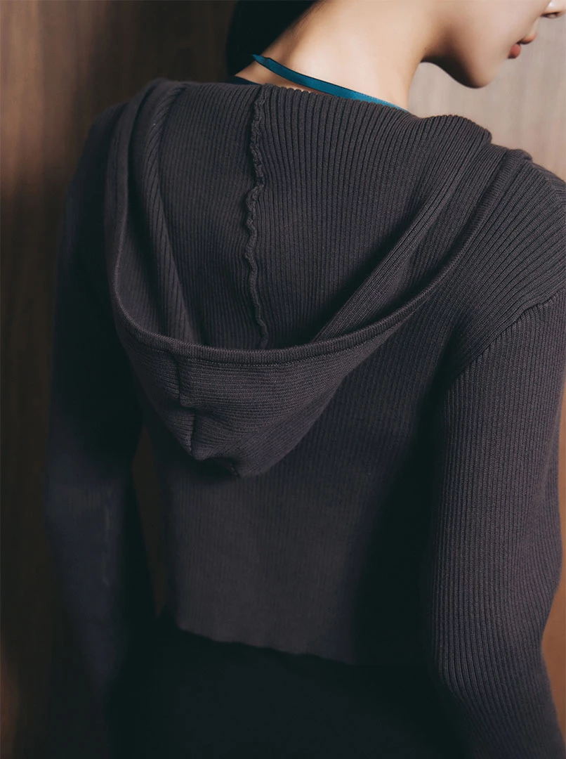 雙頭拉鍊短版連帽長袖上衣