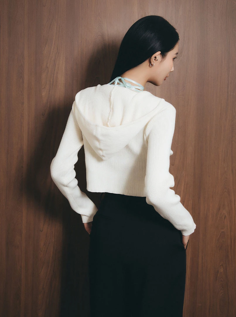 雙頭拉鍊短版連帽長袖上衣