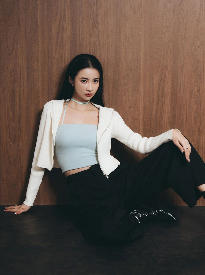 雙頭拉鍊短版連帽長袖上衣