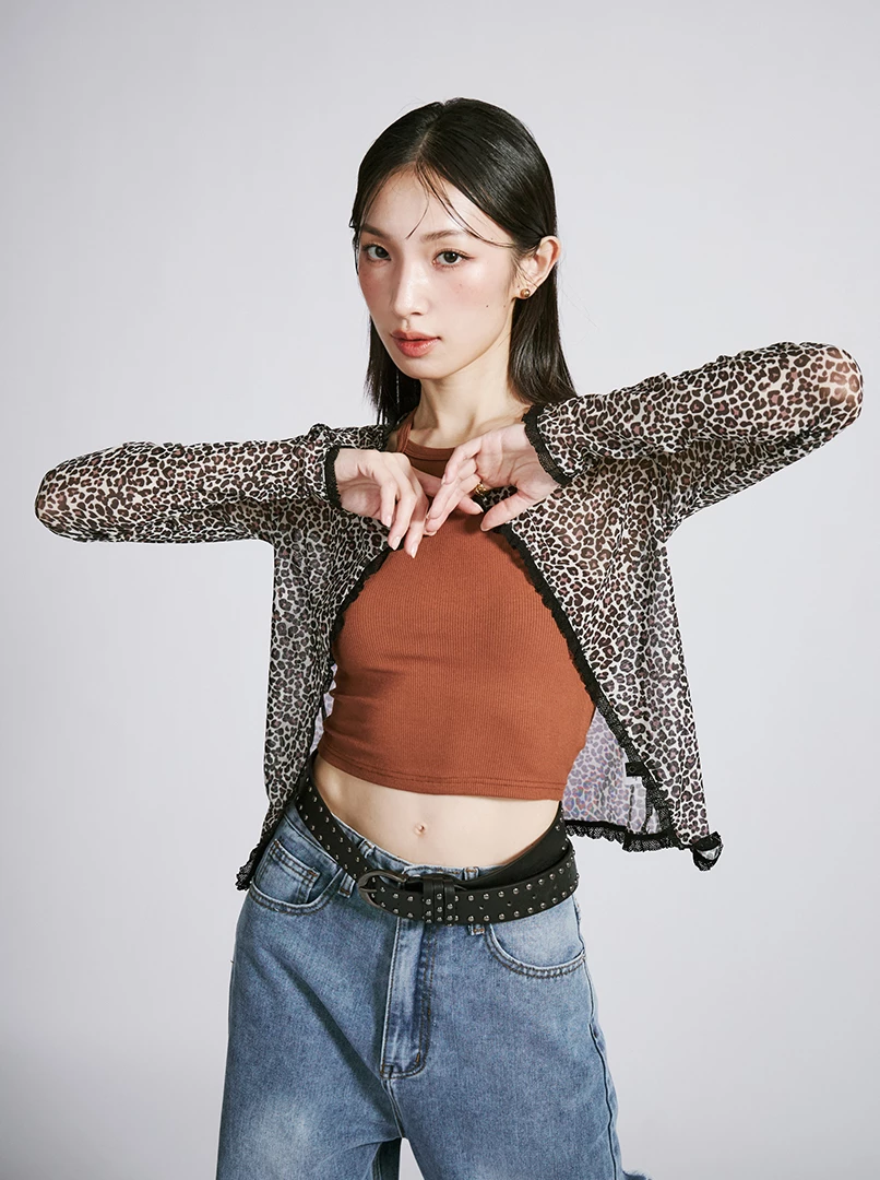 蕾絲花邊豹紋外套