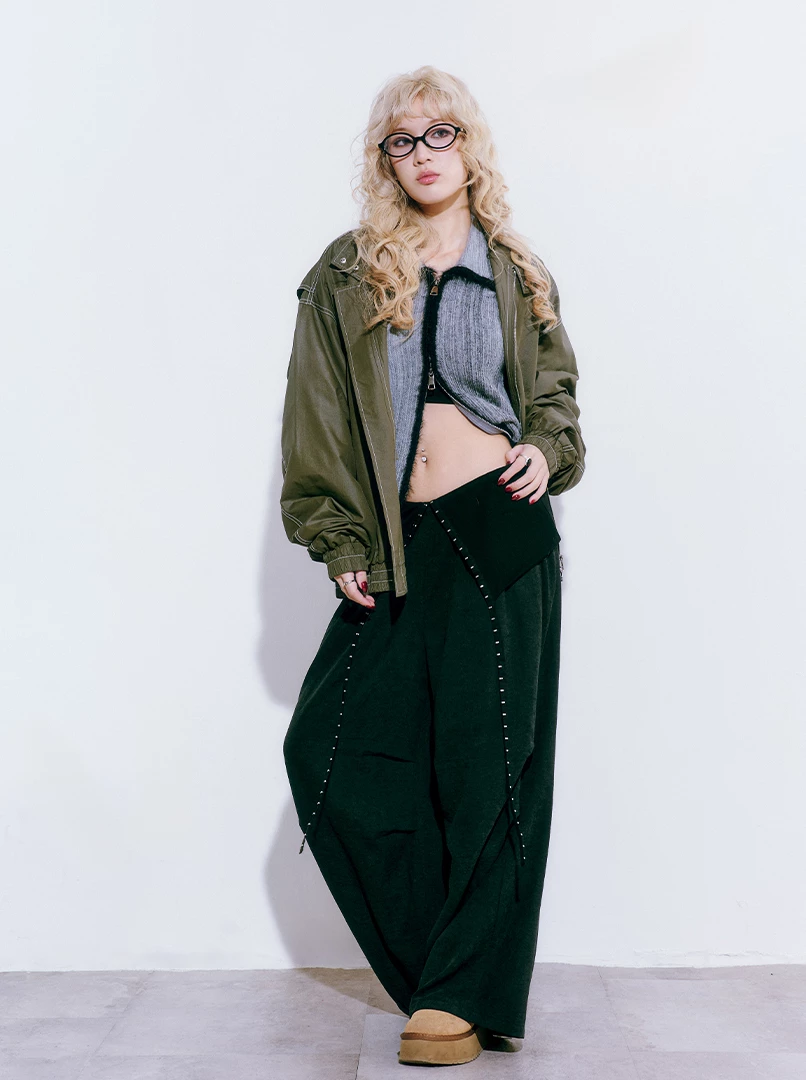 雙拉鍊長袖夾克外套