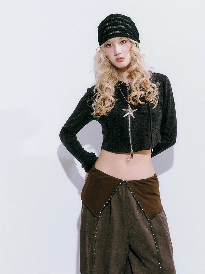 豹紋雙拉鍊短外