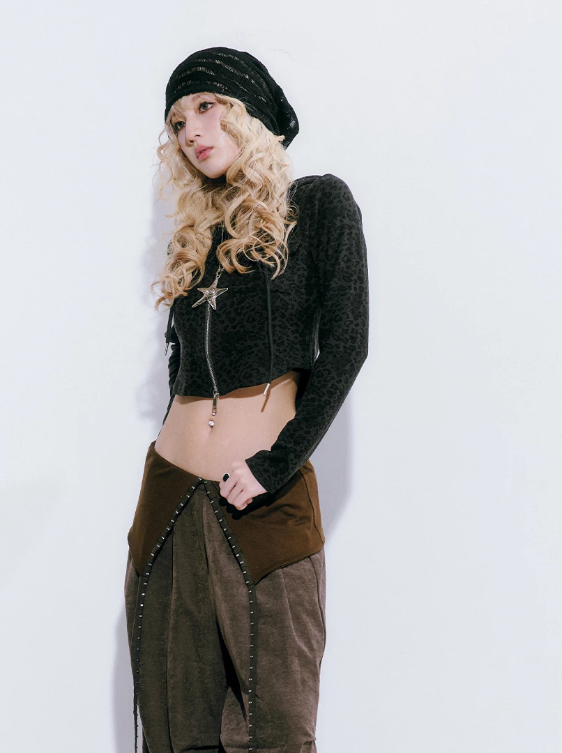 豹紋雙拉鍊短外