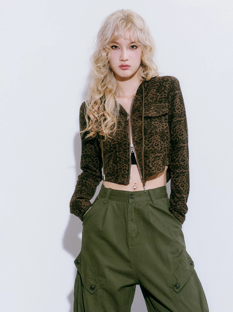 豹紋雙拉鍊短外