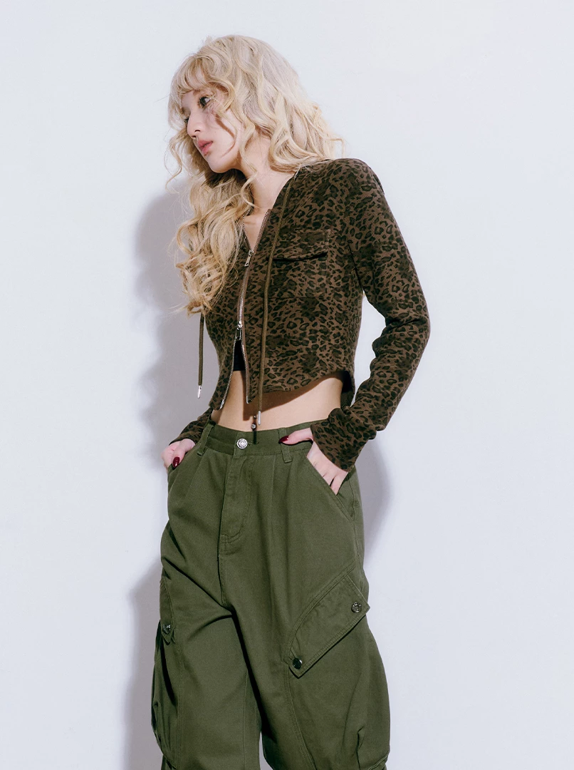 豹紋雙拉鍊短外