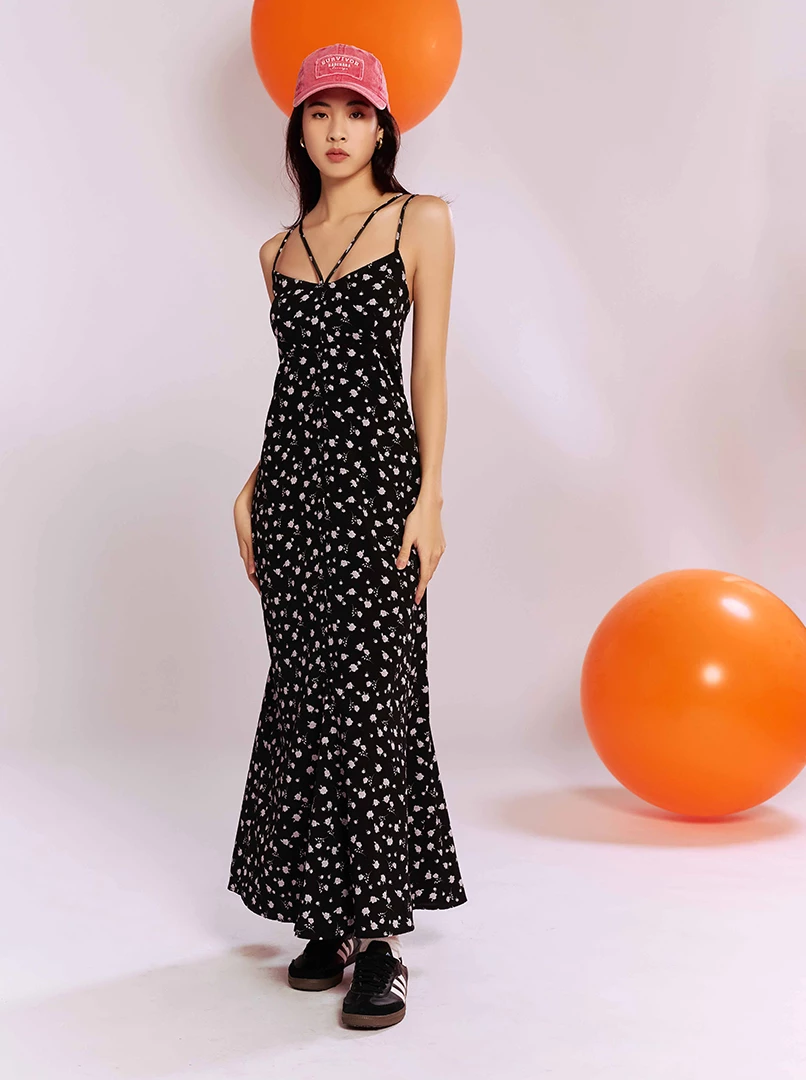 設計感碎花Bra長洋