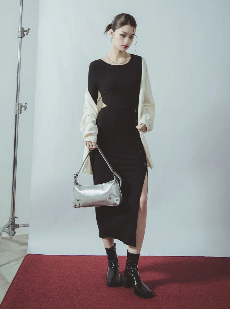 露腰合身開叉針織洋裝