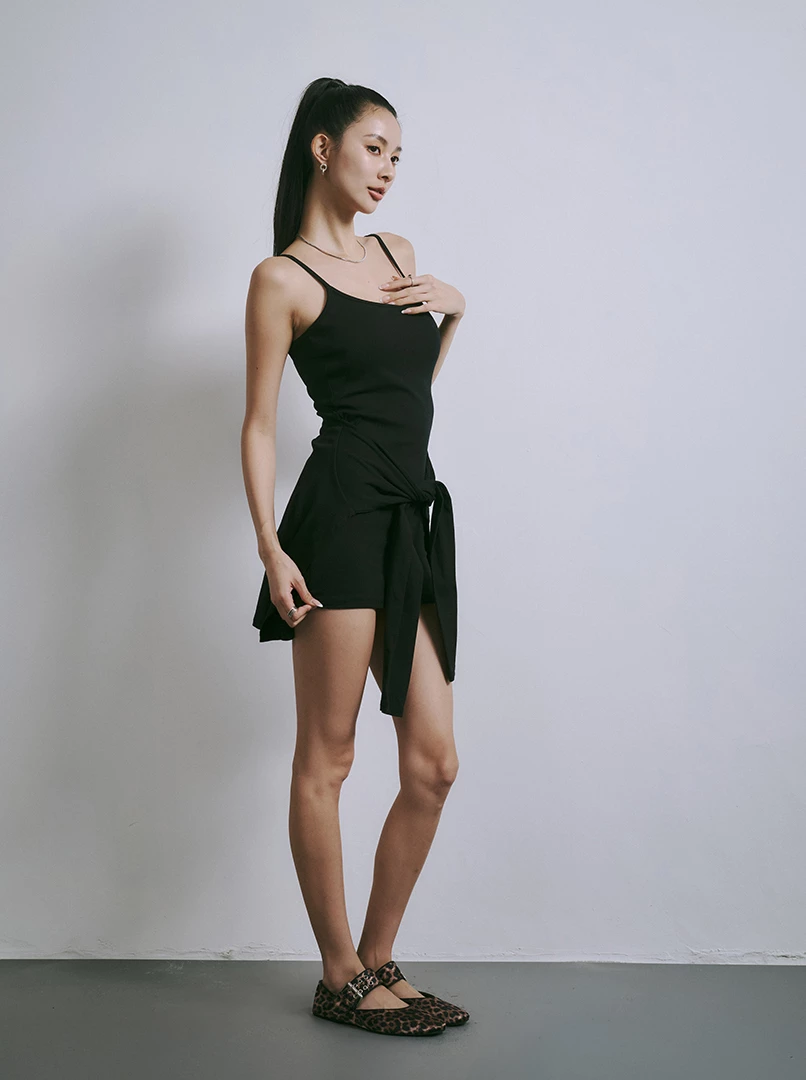 假兩件綁帶短洋