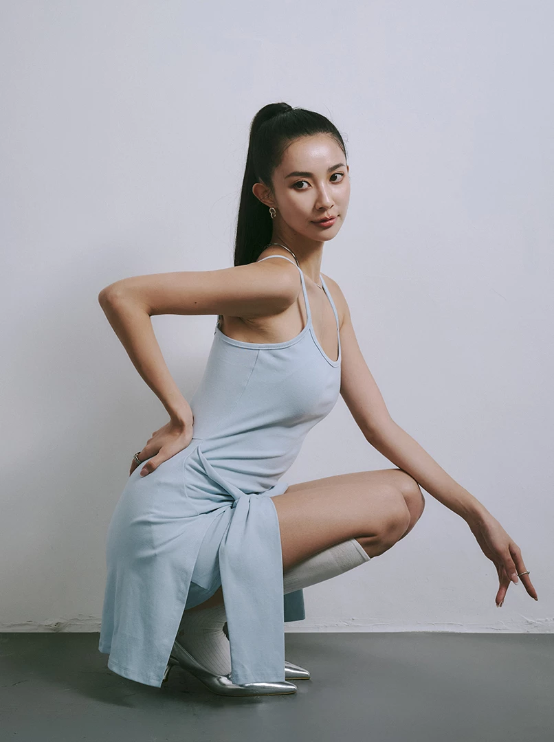 假兩件綁帶短洋