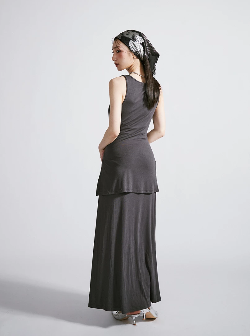 假兩件綁帶背心長洋裝