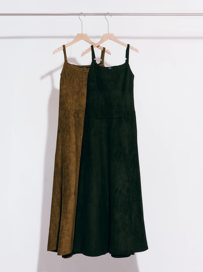 麂皮歐美開衩連身裙