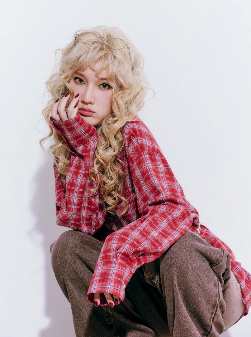 紅格長版寬鬆襯衫