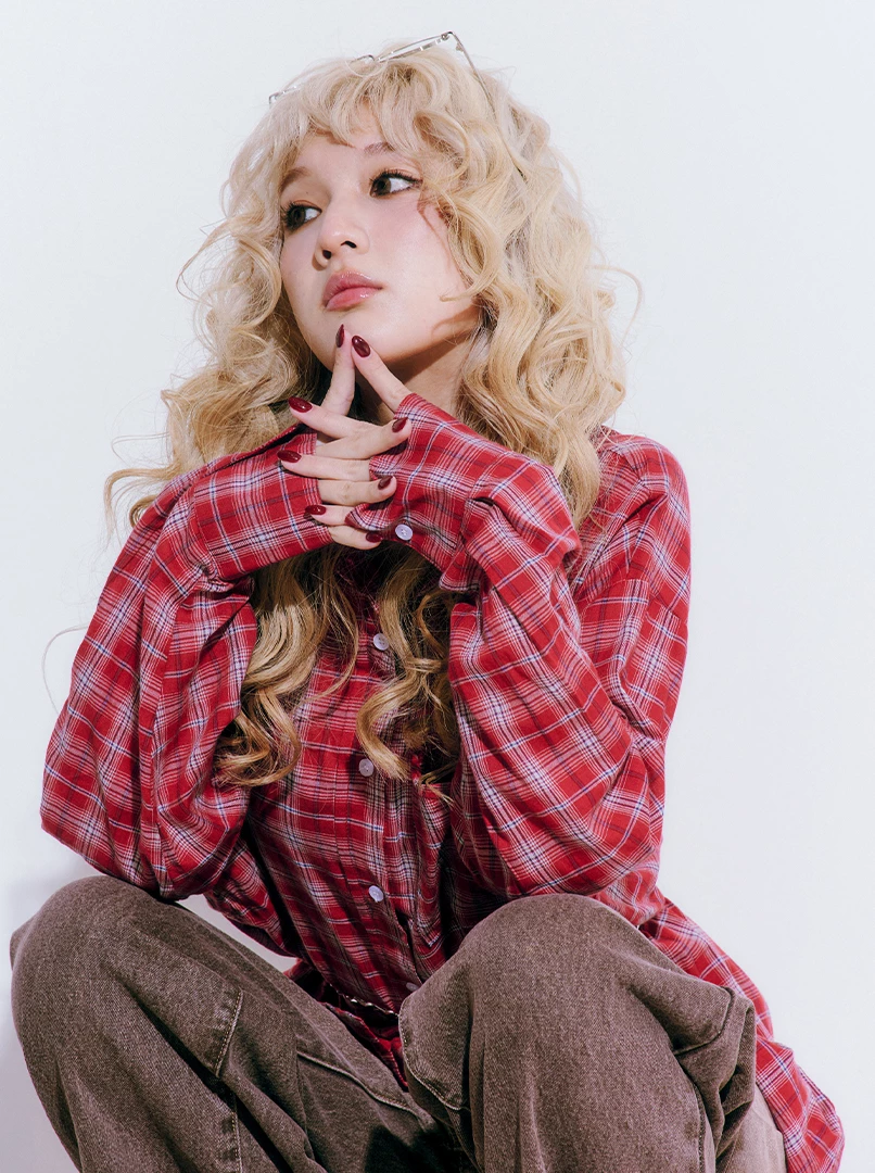 紅格長版寬鬆襯衫