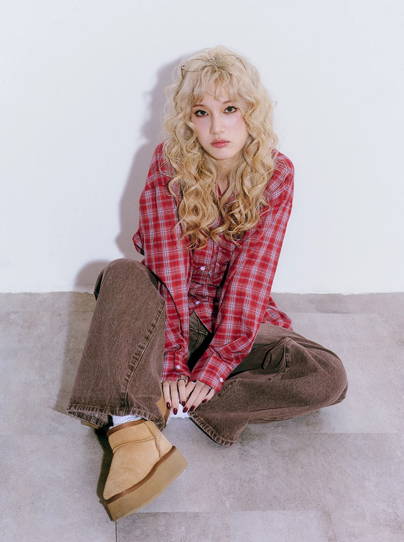 紅格長版寬鬆襯衫