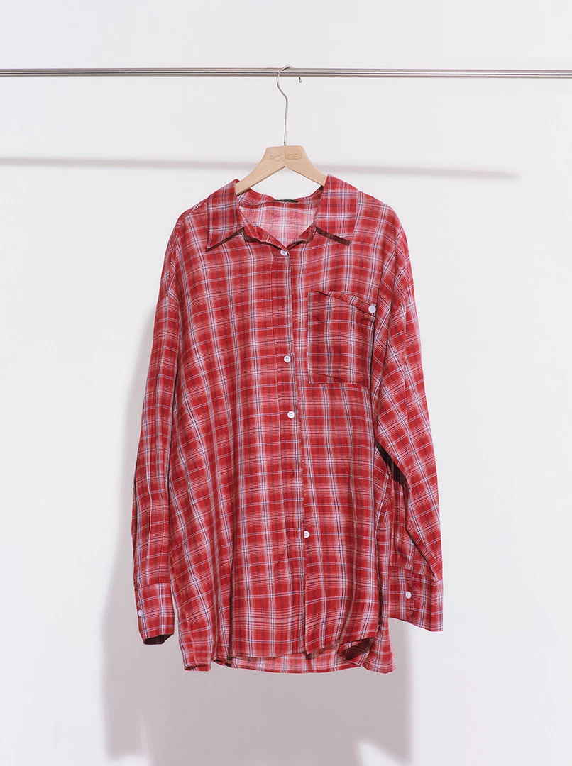 紅格長版寬鬆襯衫