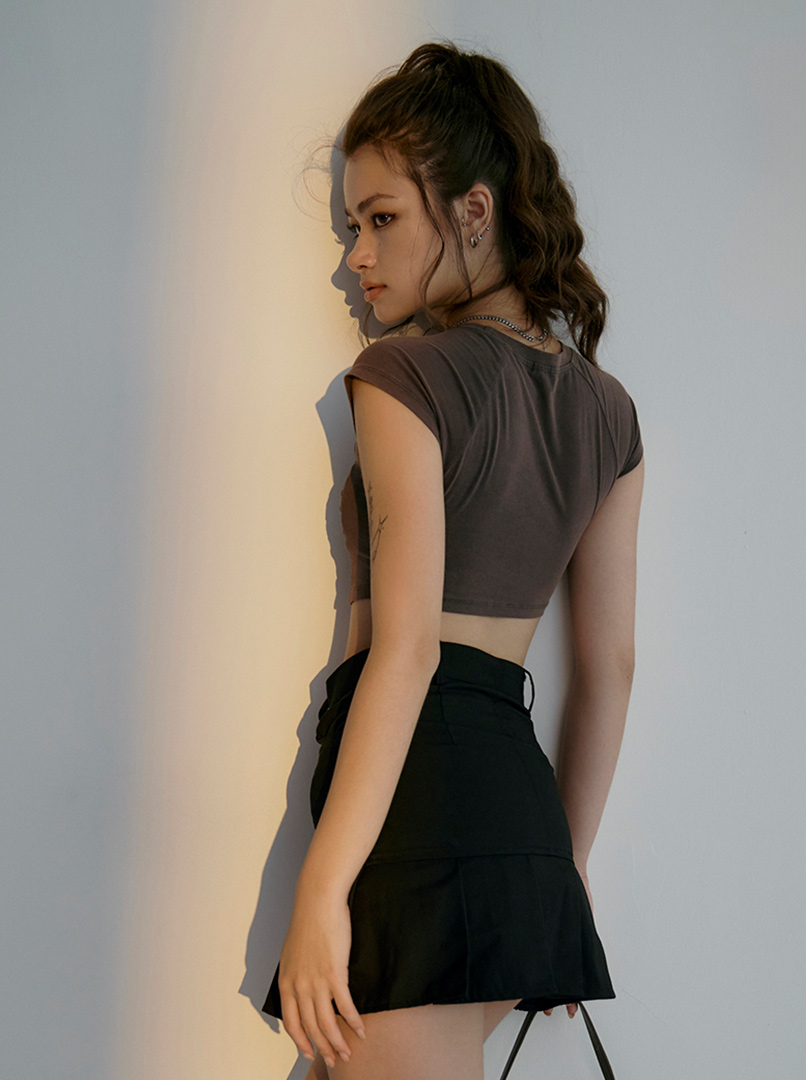 彈性抽皺短上衣'