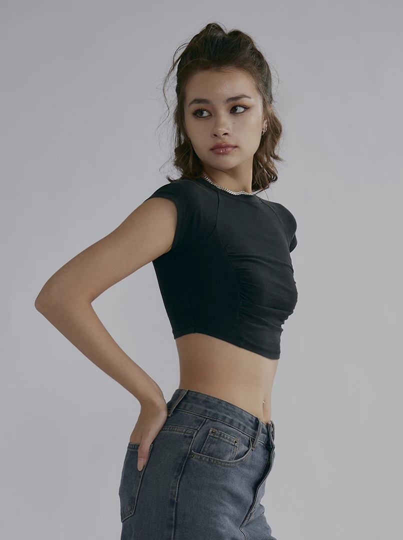 彈性抽皺短上衣