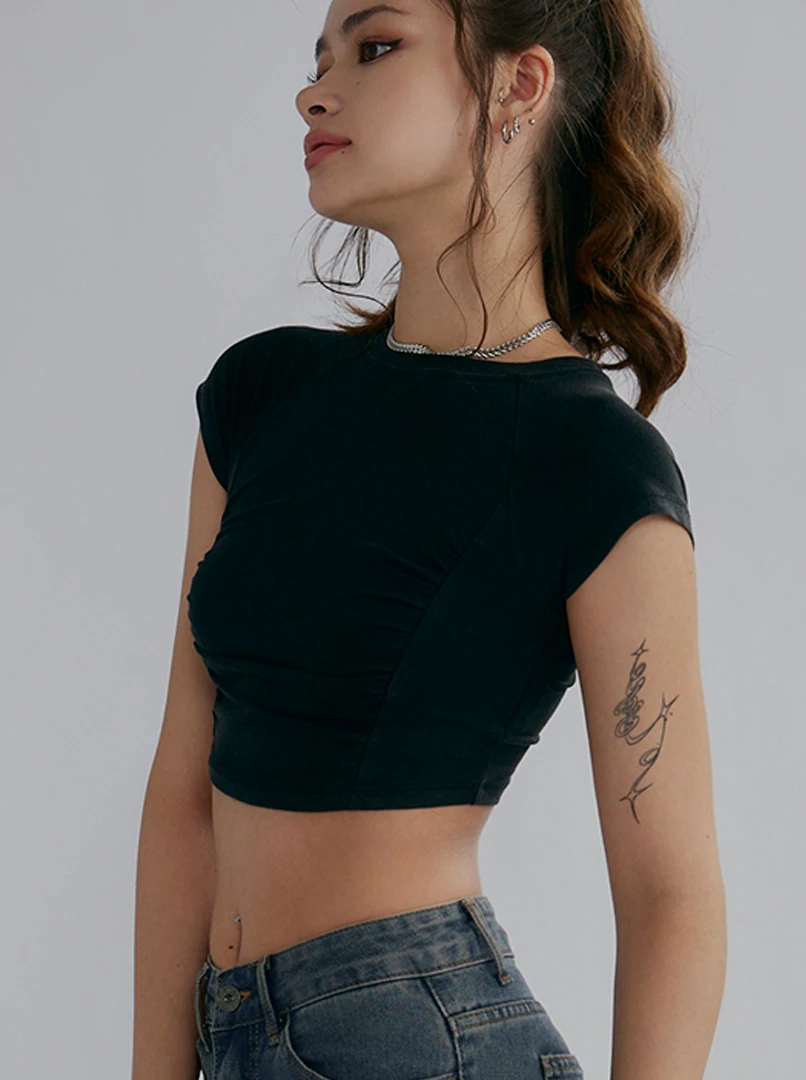 彈性抽皺短上衣'