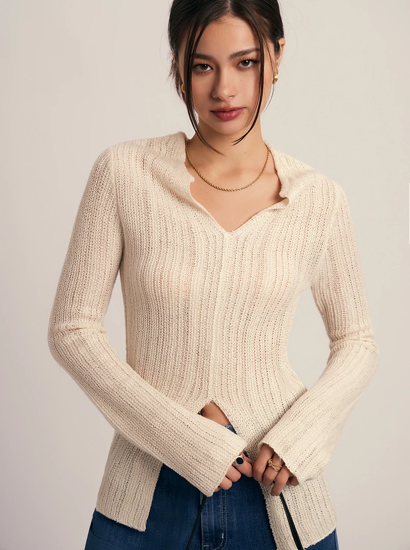 顯瘦開岔針織上衣