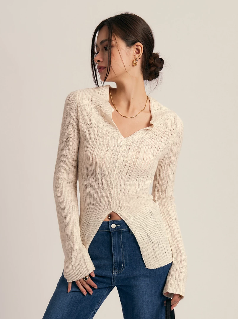 顯瘦開岔針織上衣