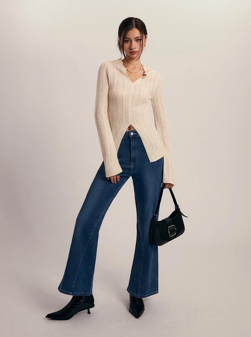 顯瘦開岔針織上衣