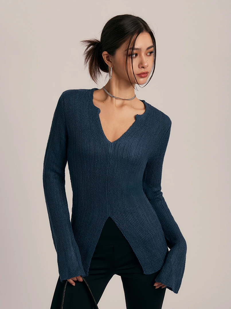 顯瘦開岔針織上衣