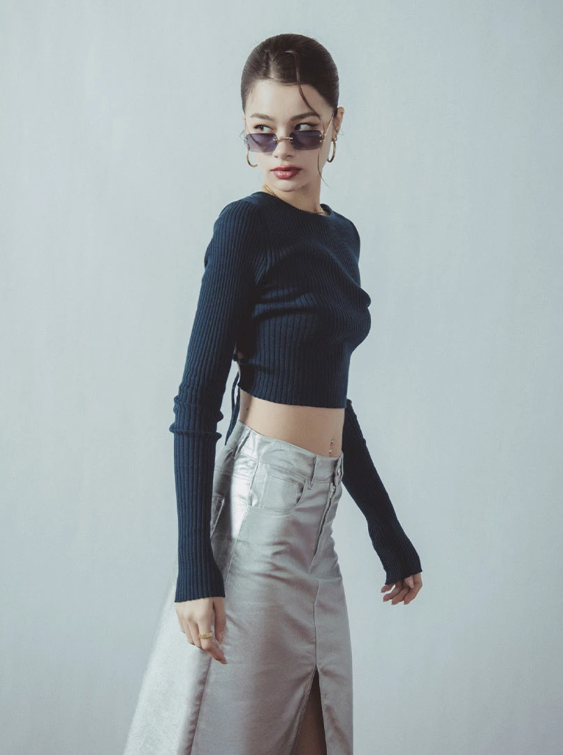 後背綁帶針織上衣