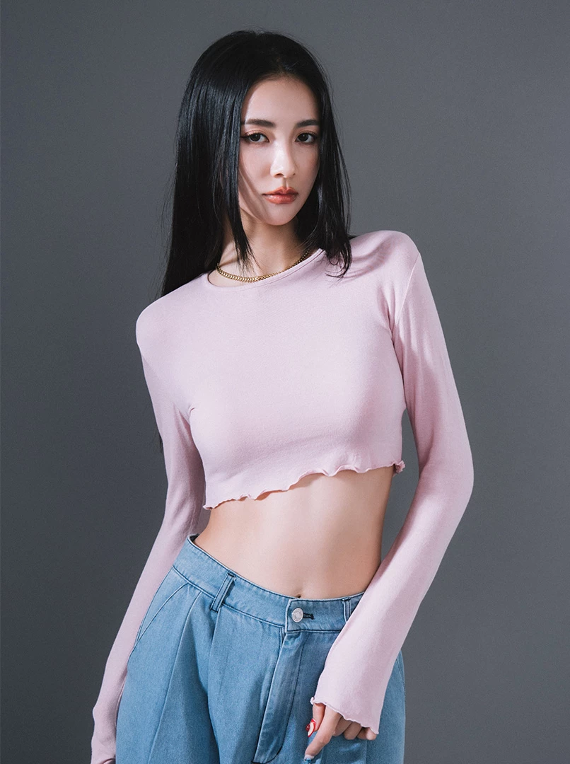 圓領木耳邊薄棉打底衫