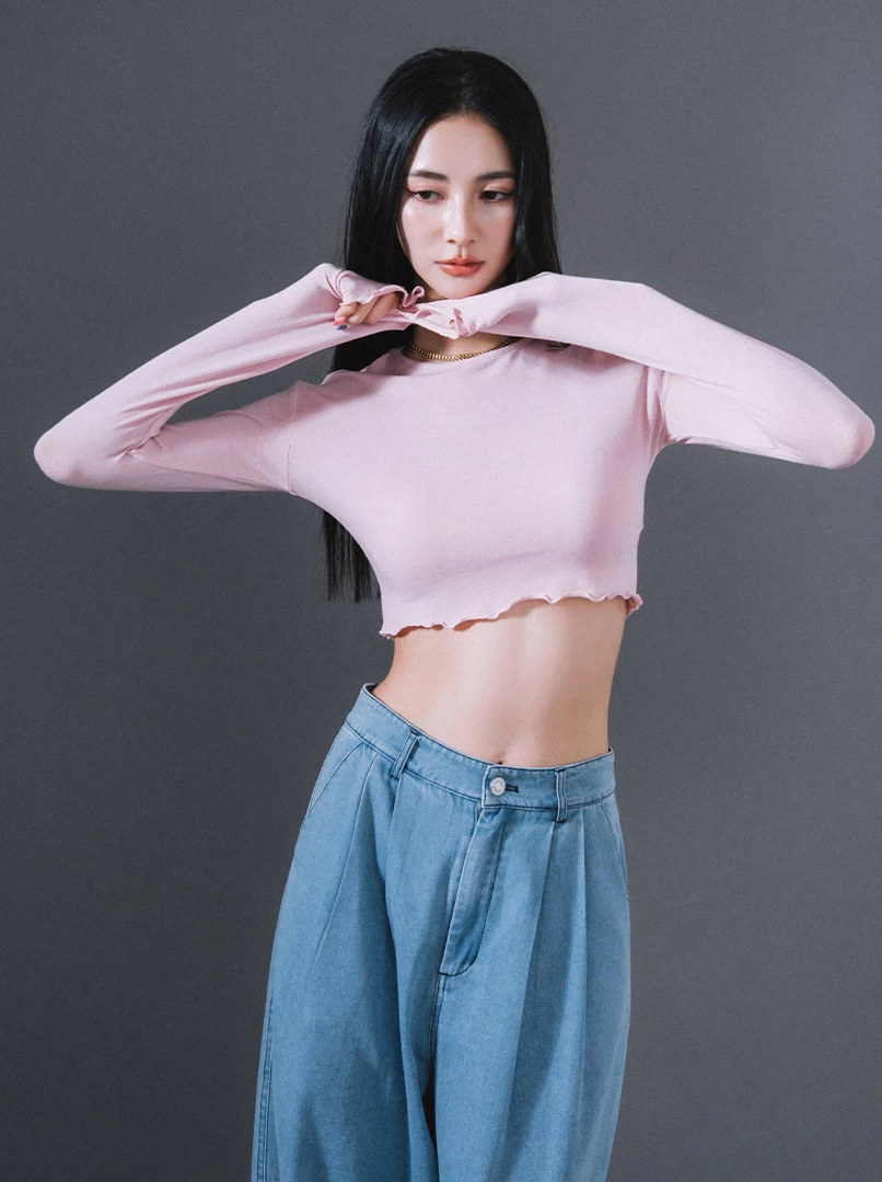 圓領木耳邊薄棉打底衫