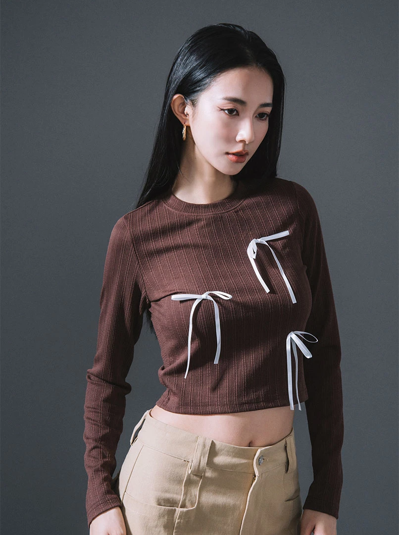 立體蝴蝶結圓領上衣