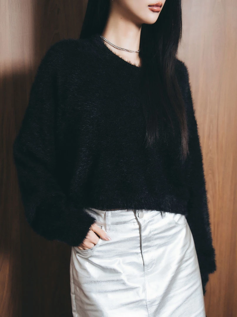 2.0短版水貂毛純色毛衣