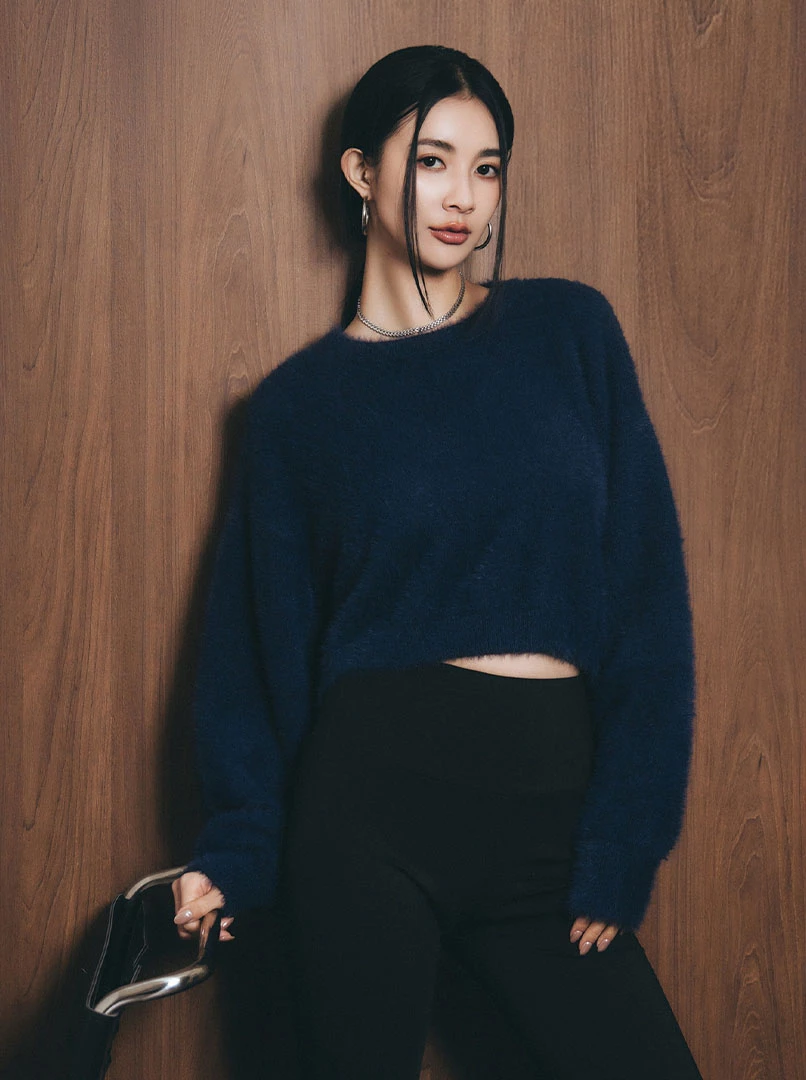 短版水貂毛純色毛衣