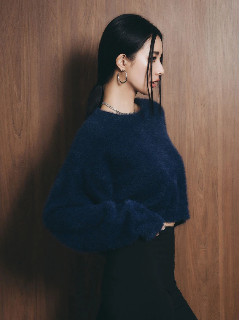 短版水貂毛純色毛衣