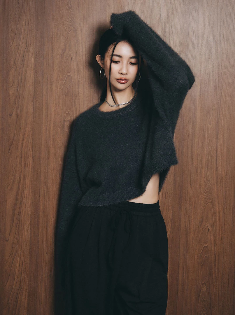 短版水貂毛純色毛衣