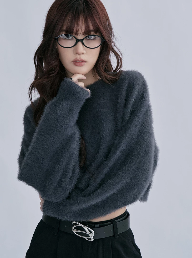 2.0短版水貂毛純色毛衣