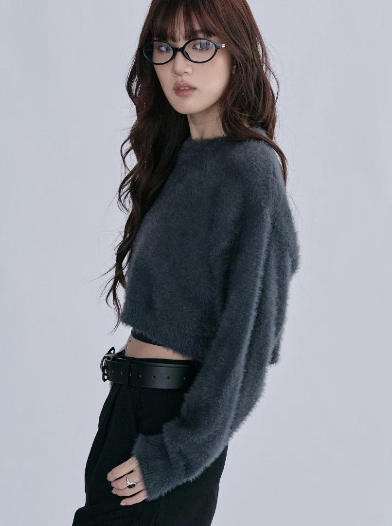 2.0短版水貂毛純色毛衣