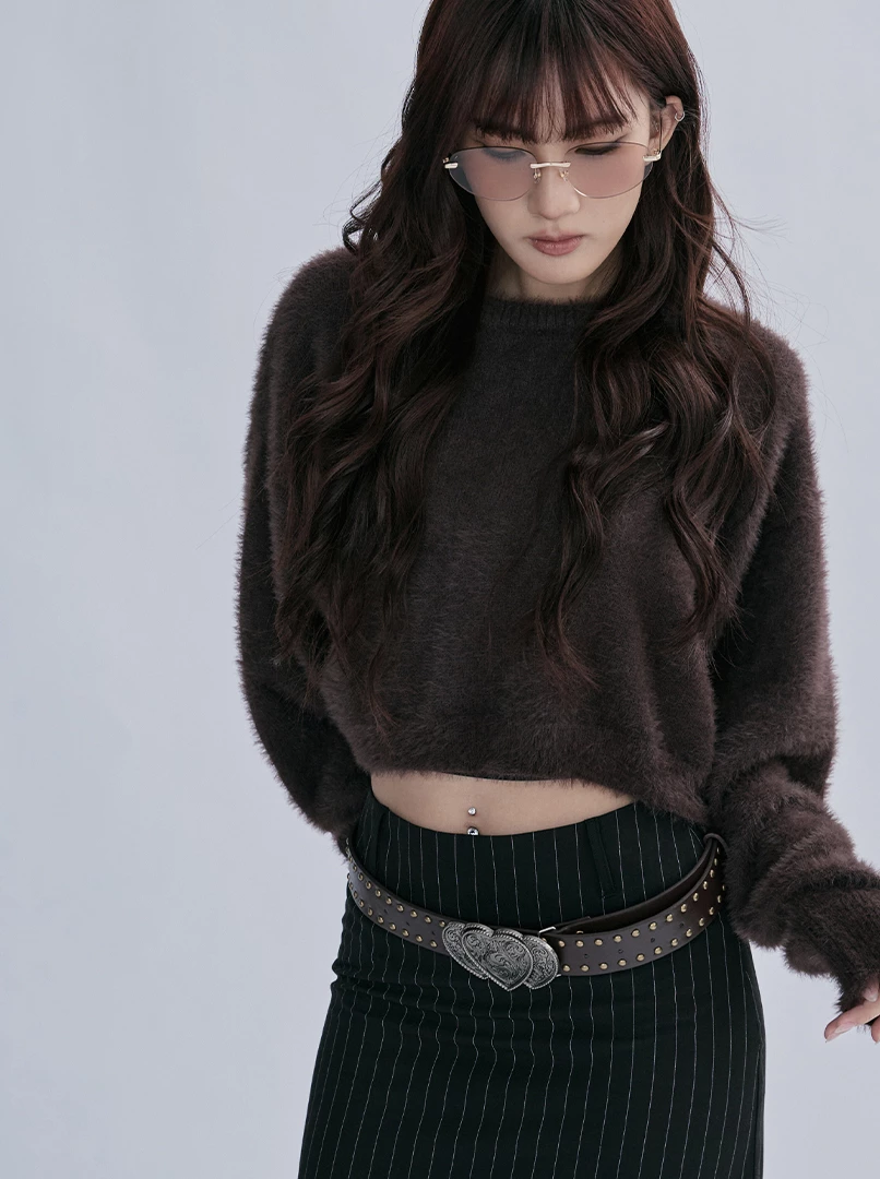 2.0短版水貂毛純色毛衣