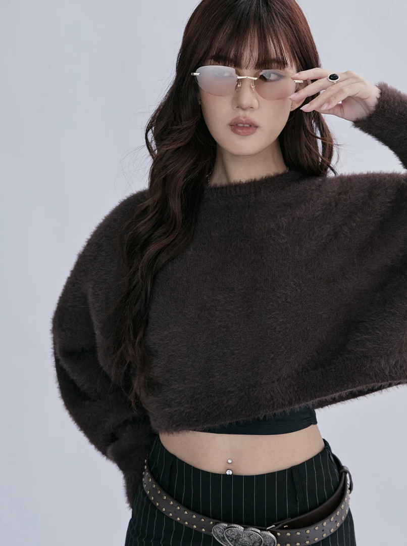 2.0短版水貂毛純色毛衣