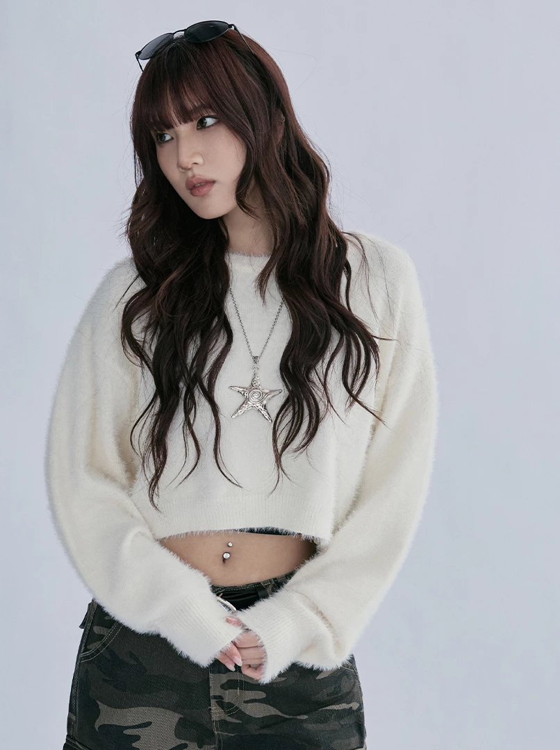 2.0短版水貂毛純色毛衣