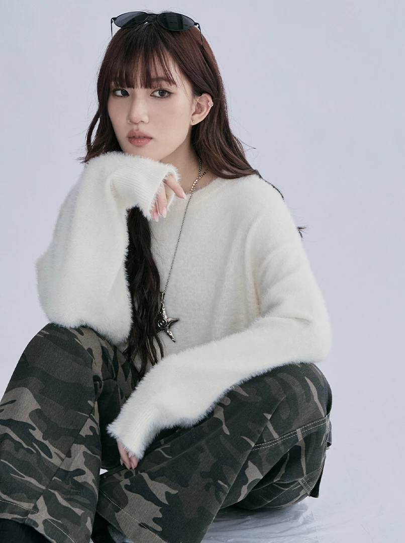 2.0短版水貂毛純色毛衣