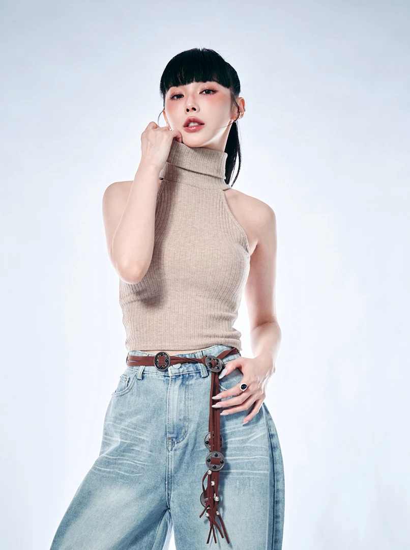 簡約高領無袖上衣