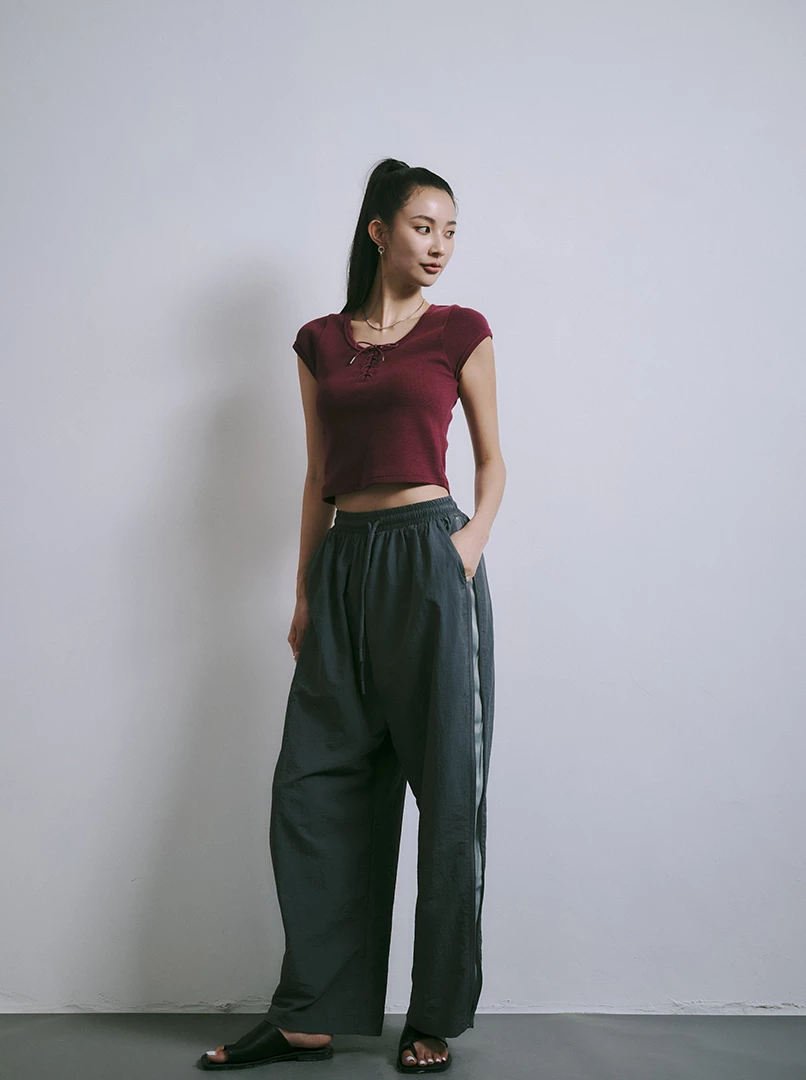 綁帶華夫格修身短上衣