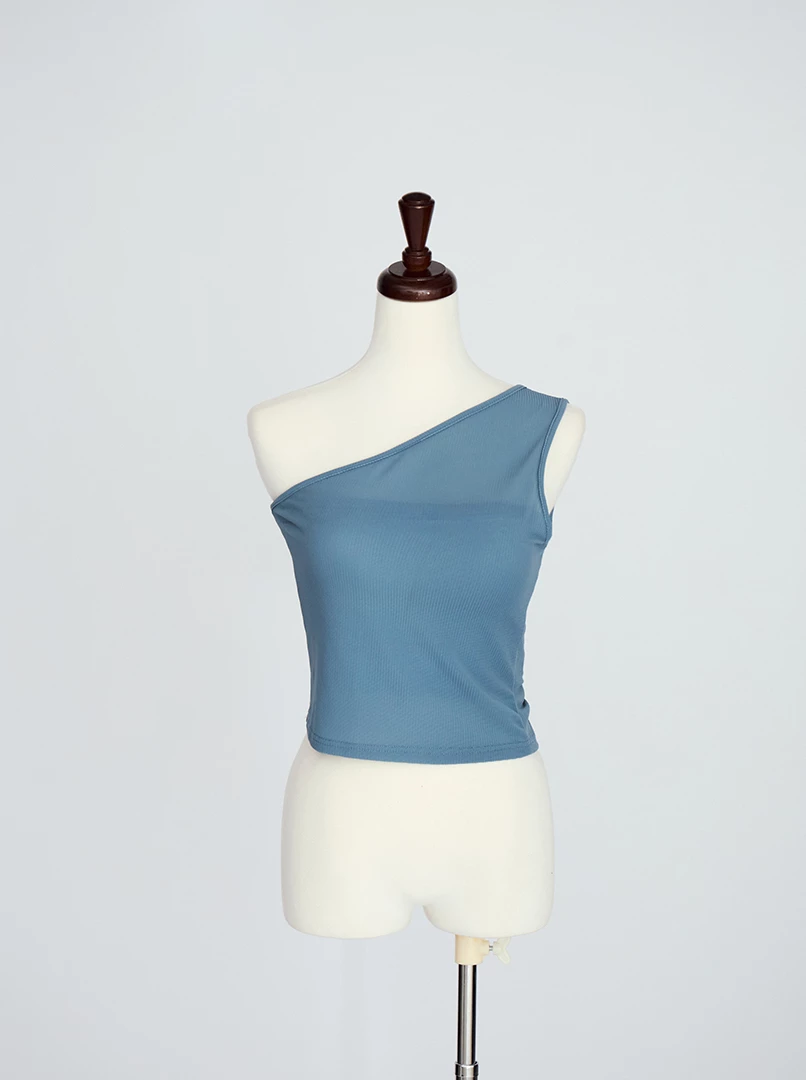 歐美斜肩透膚背心上衣