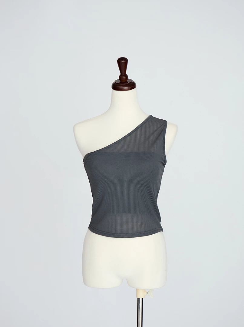 歐美斜肩透膚背心上衣