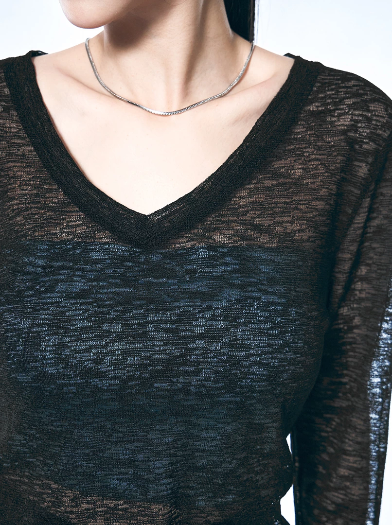 V領半透視微辣上衣